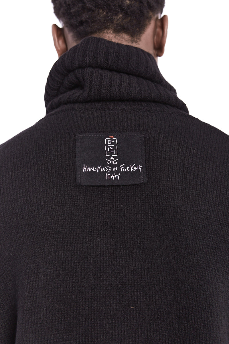 BLACK HIGH NECK ASYMMETRIC JERSEY