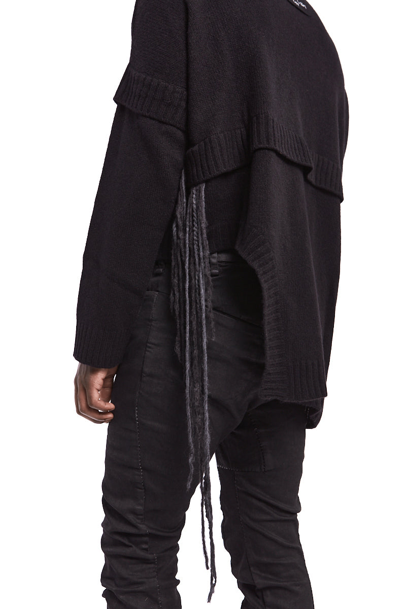 BLACK HIGH NECK ASYMMETRIC JERSEY