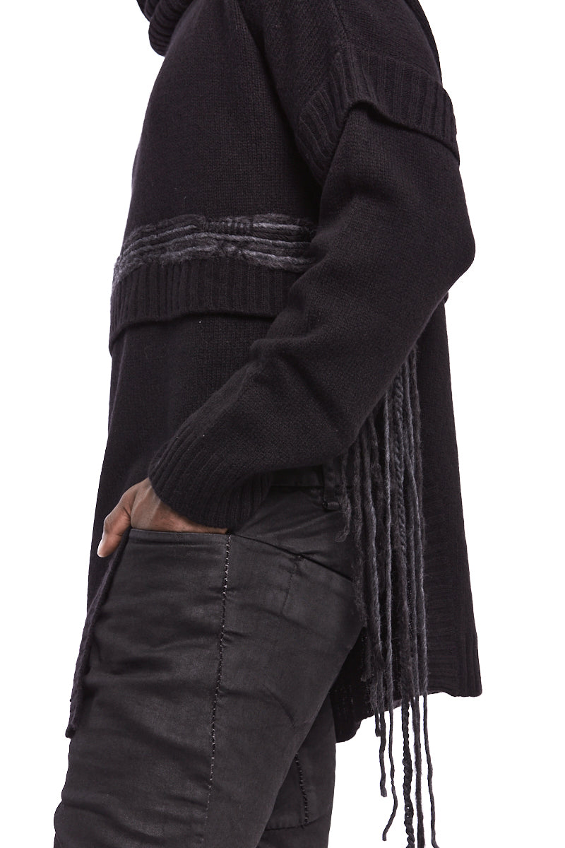 BLACK HIGH NECK ASYMMETRIC JERSEY