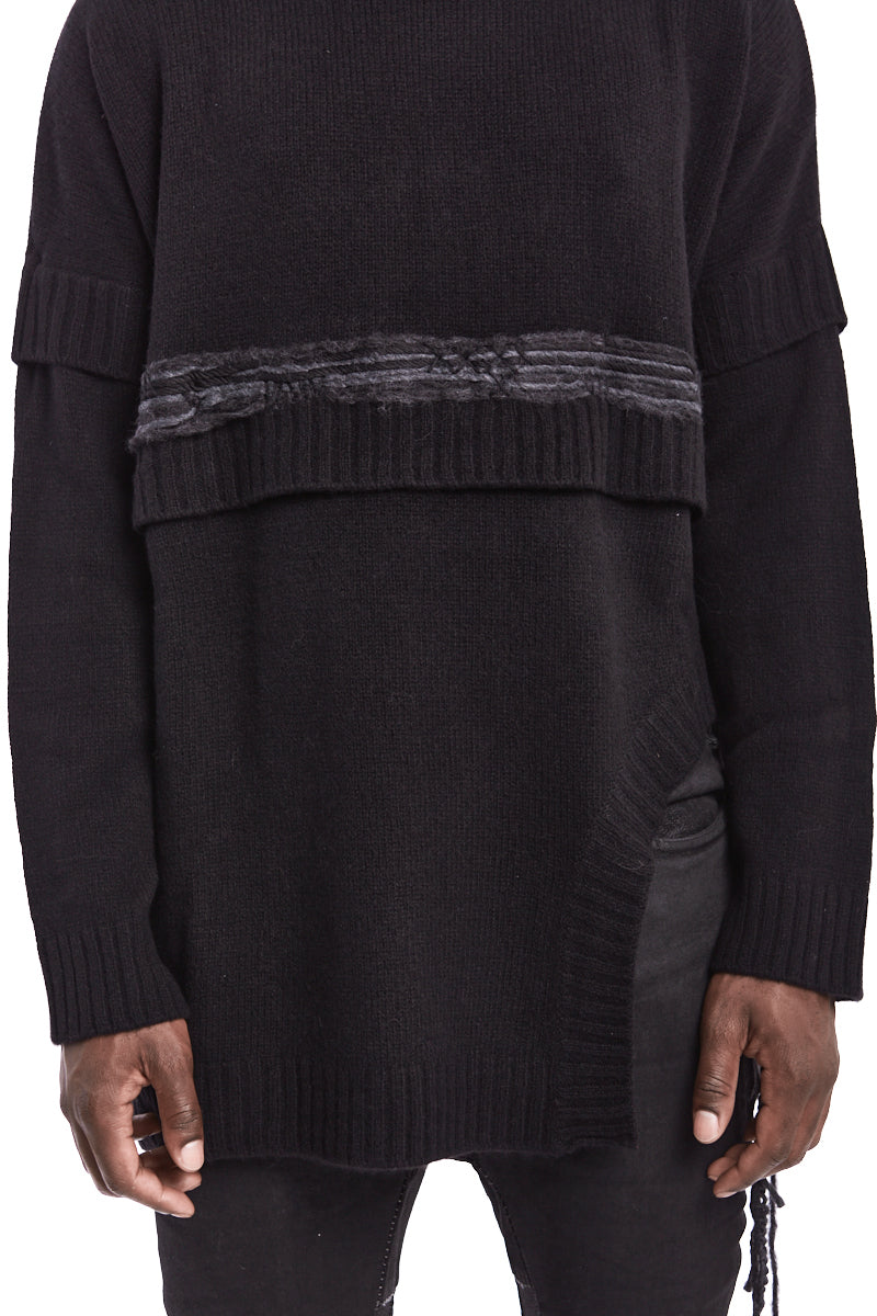 BLACK HIGH NECK ASYMMETRIC JERSEY