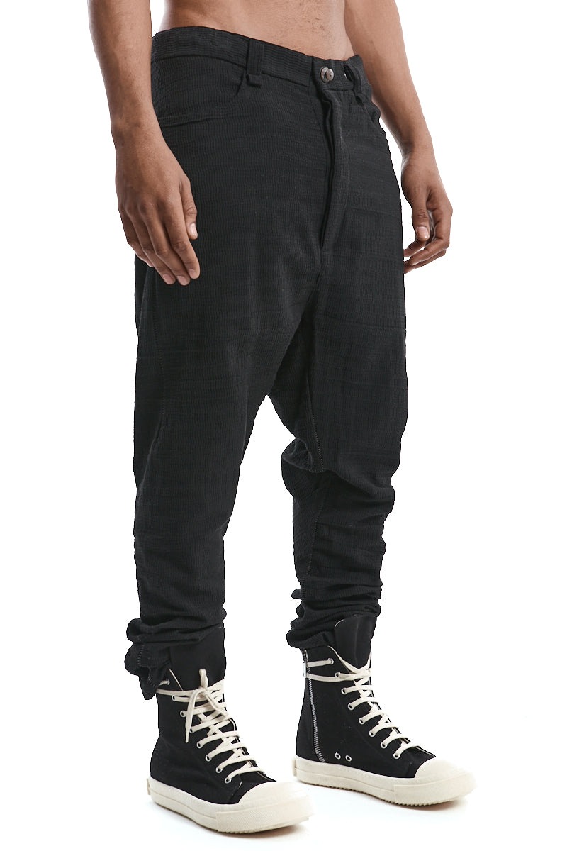BLACK STRUCTURED COTTON LOW CROTCH PANTS