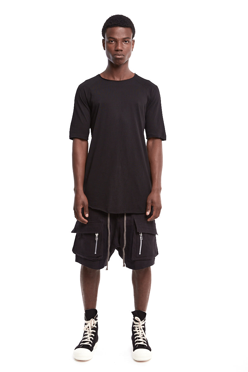 BLACK ASYMMETRIC COTTON LINEN TEE