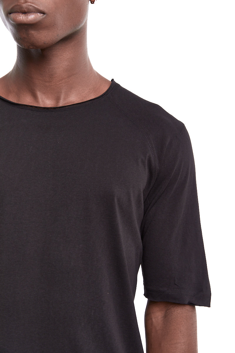 BLACK ASYMMETRIC COTTON LINEN TEE