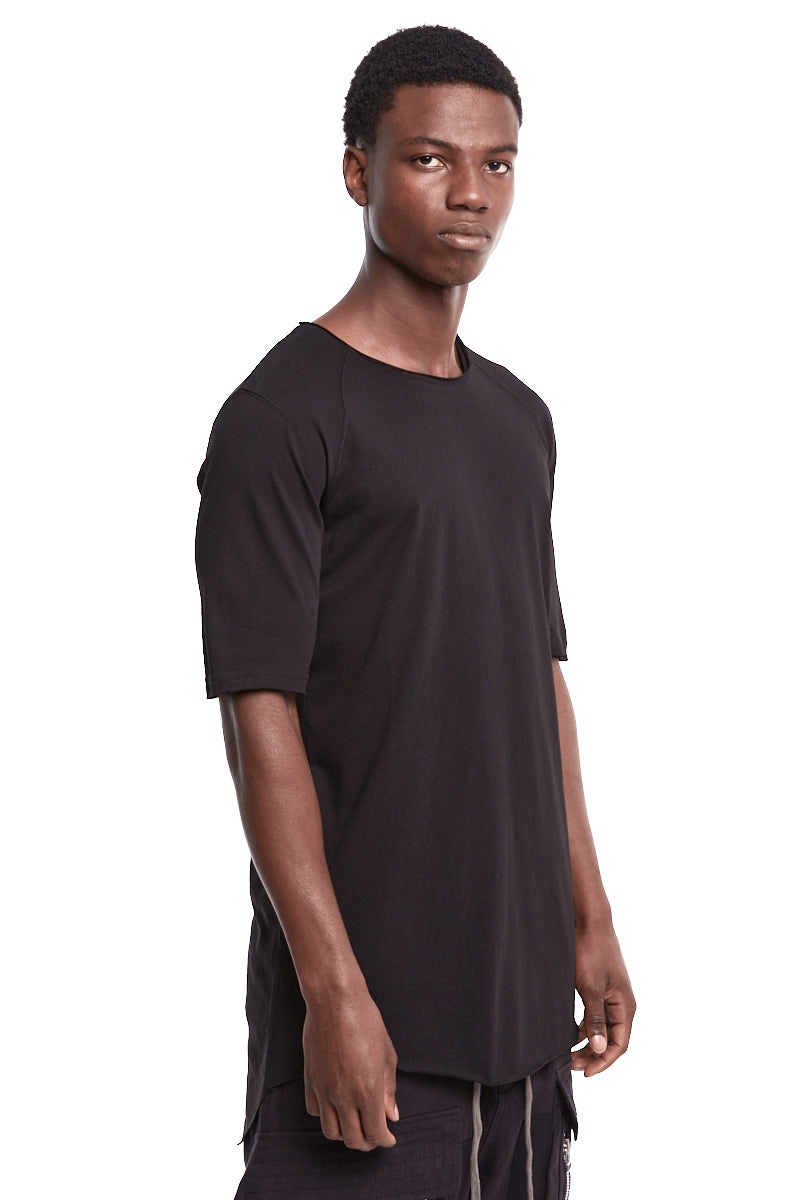 BLACK ASYMMETRIC COTTON LINEN TEE