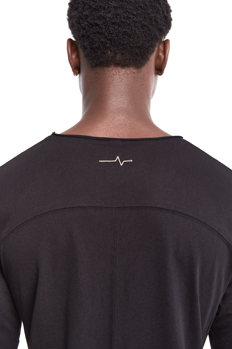 BLACK ASYMMETRIC COTTON LINEN TEE