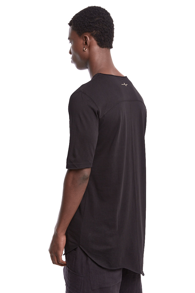 BLACK ASYMMETRIC COTTON LINEN TEE