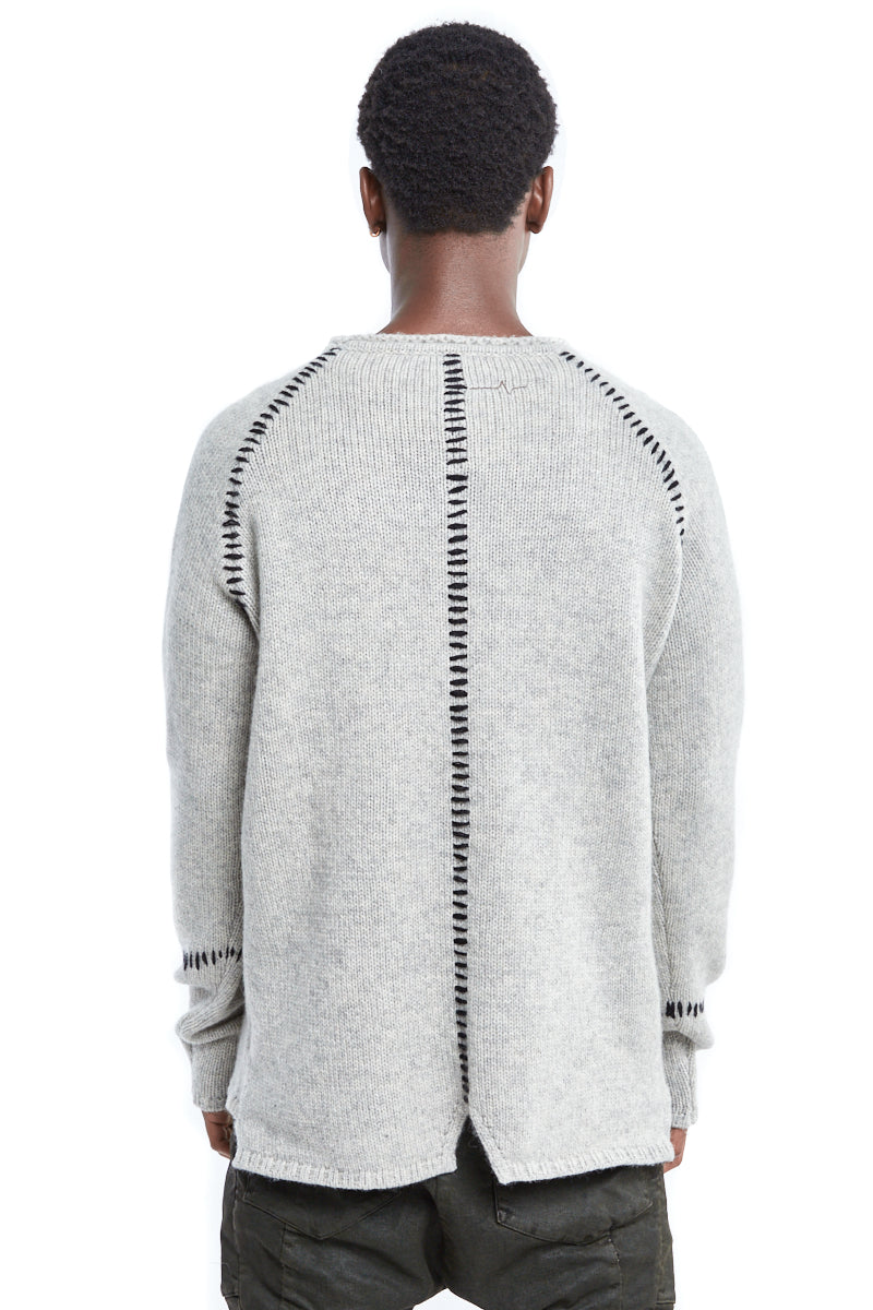 OYSTER GREY STITCHING WOOL SWEATER