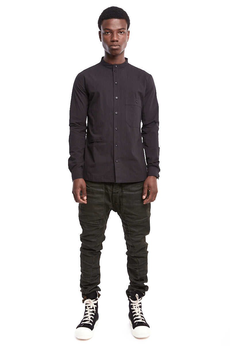 BLACK MANDARIN COLLAR SHIRT
