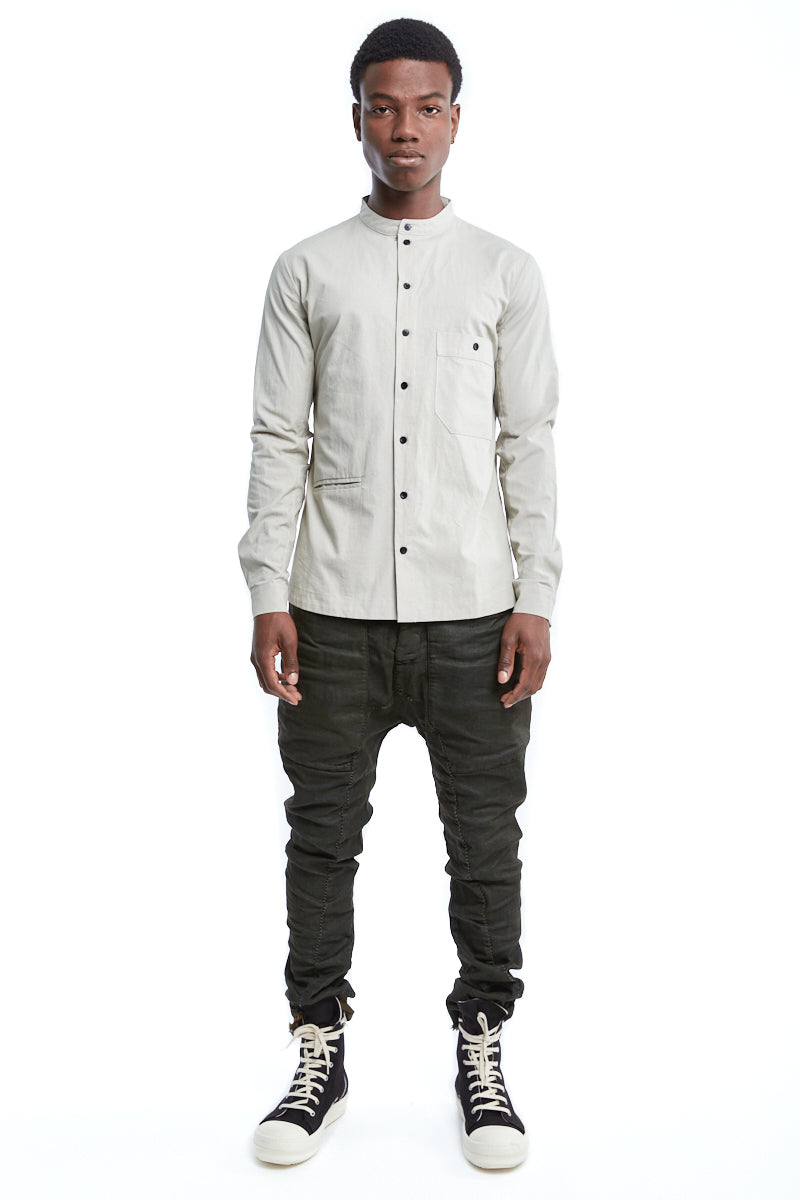 GREY MANDARIN COLLAR SHIRT