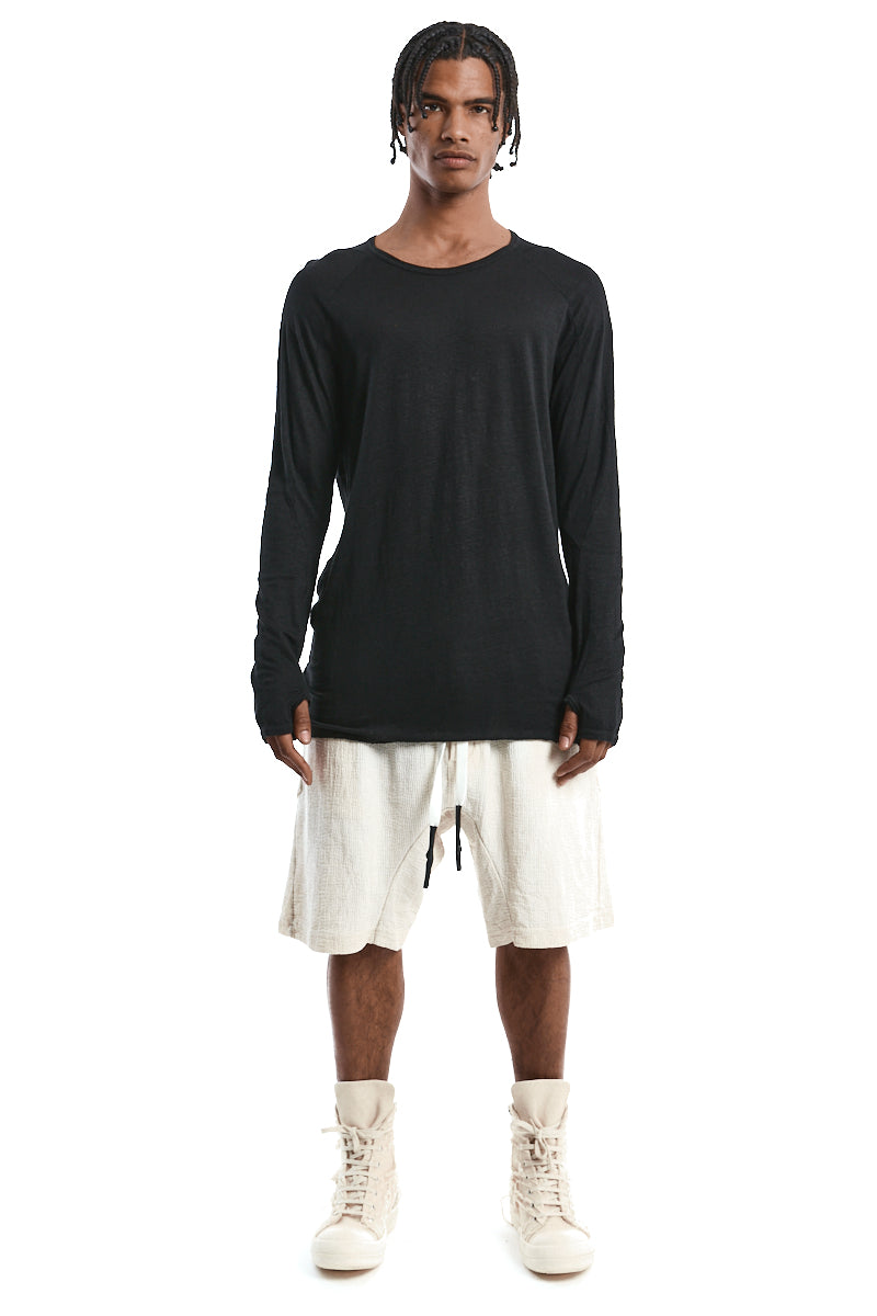 BLACK LINEN ANATOMICAL MUSCLE TOP