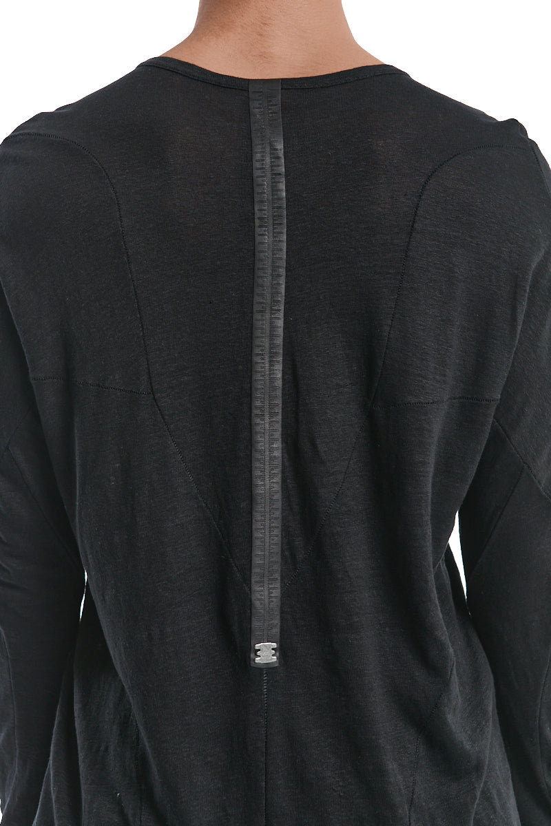BLACK LINEN ANATOMICAL MUSCLE TOP