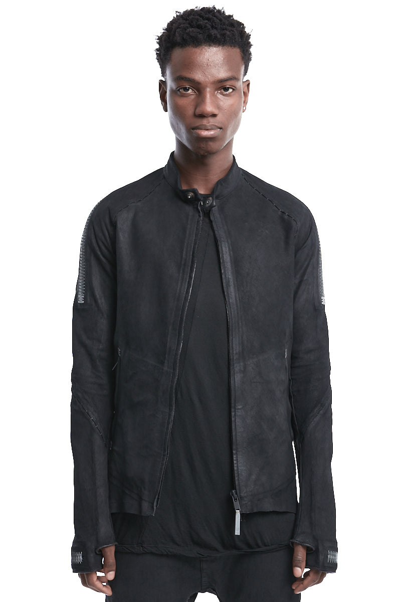BLACK STRETCH LEATHER JACKET