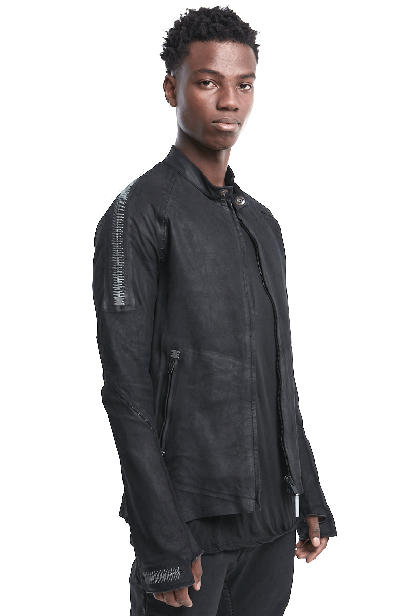 BLACK STRETCH LEATHER JACKET