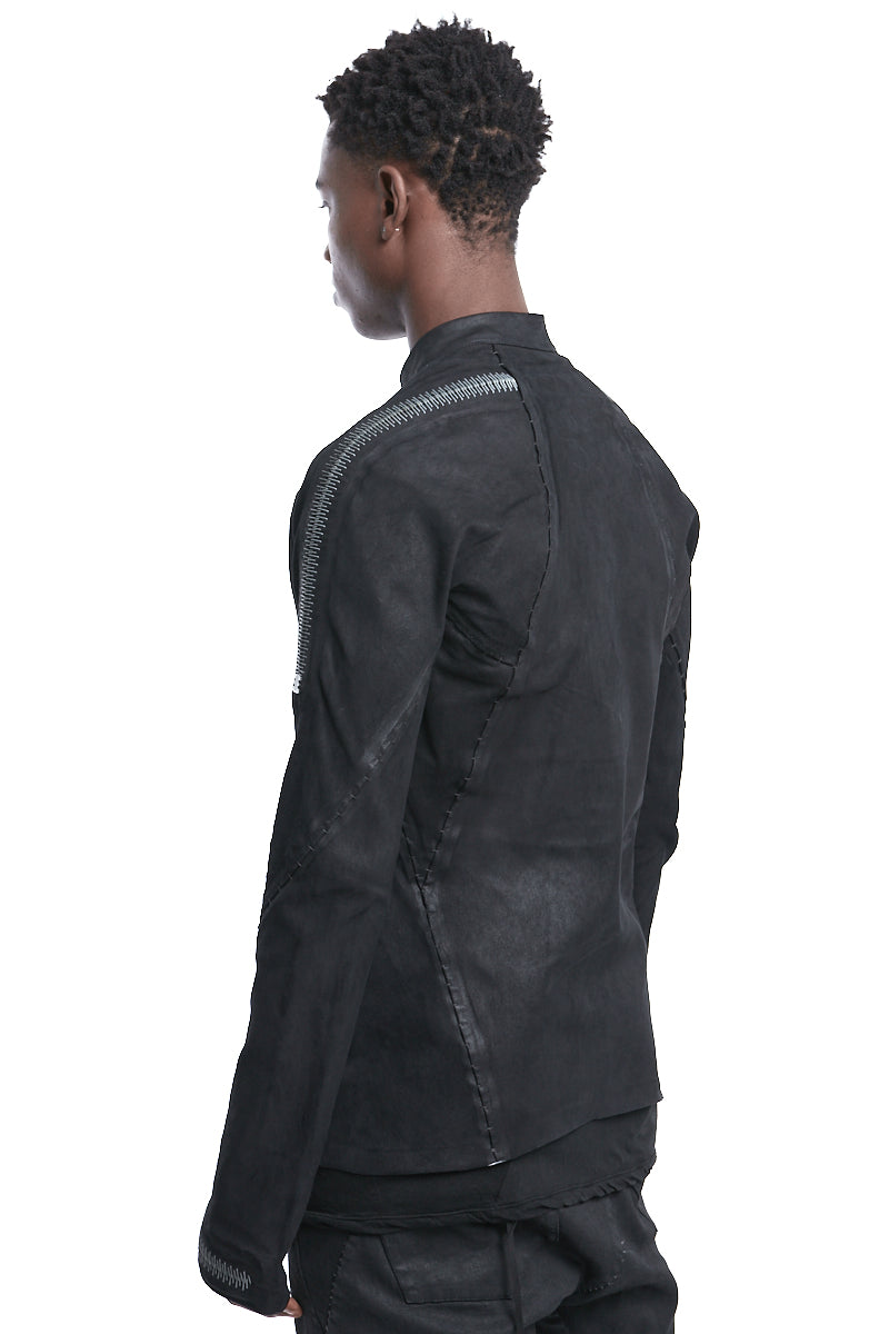BLACK STRETCH LEATHER JACKET