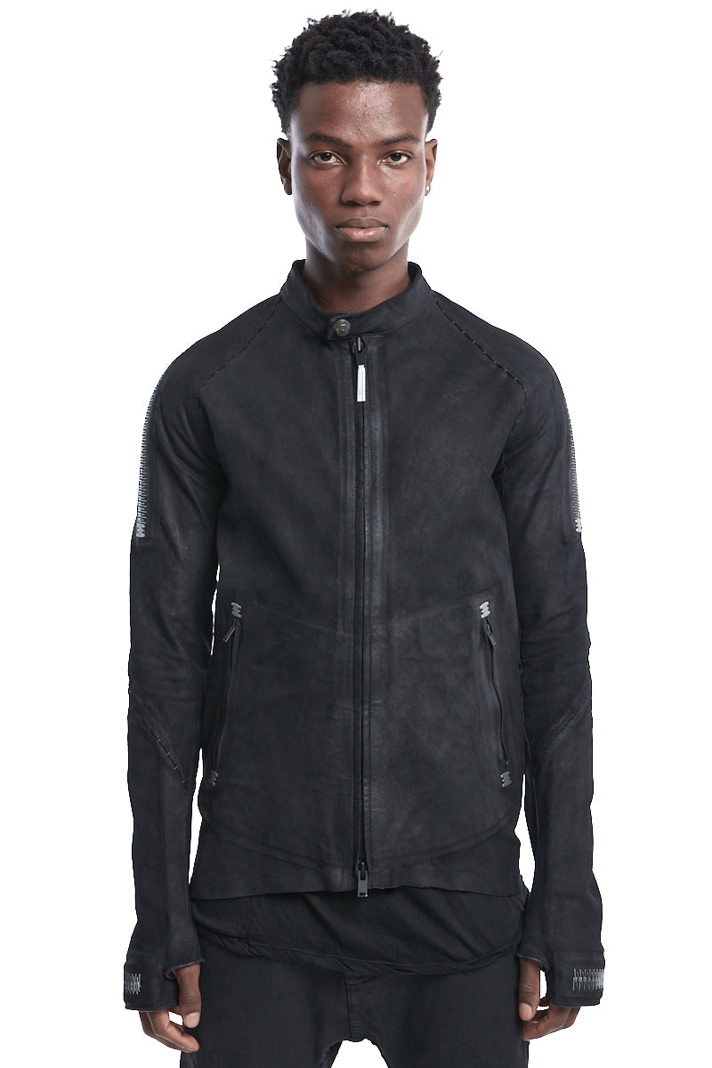BLACK STRETCH LEATHER JACKET