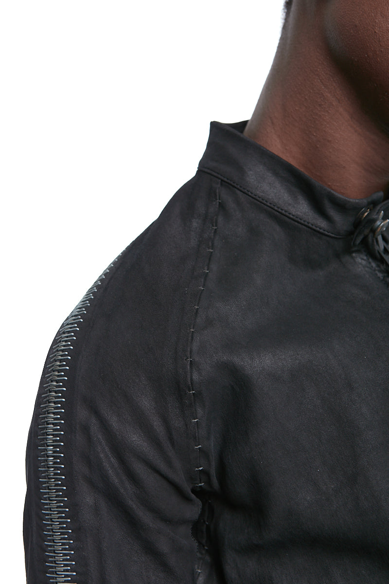 BLACK STRETCH LEATHER JACKET