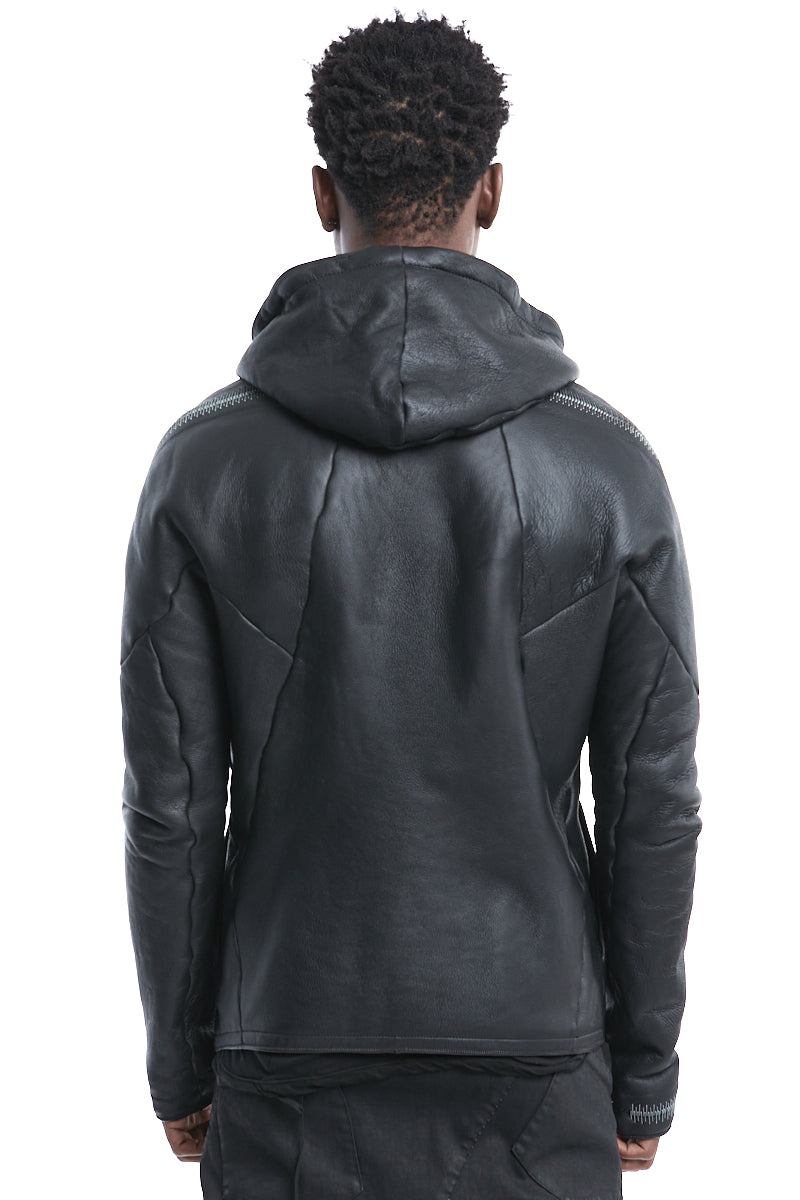 BLACK SHEARLING HOODED JACKET