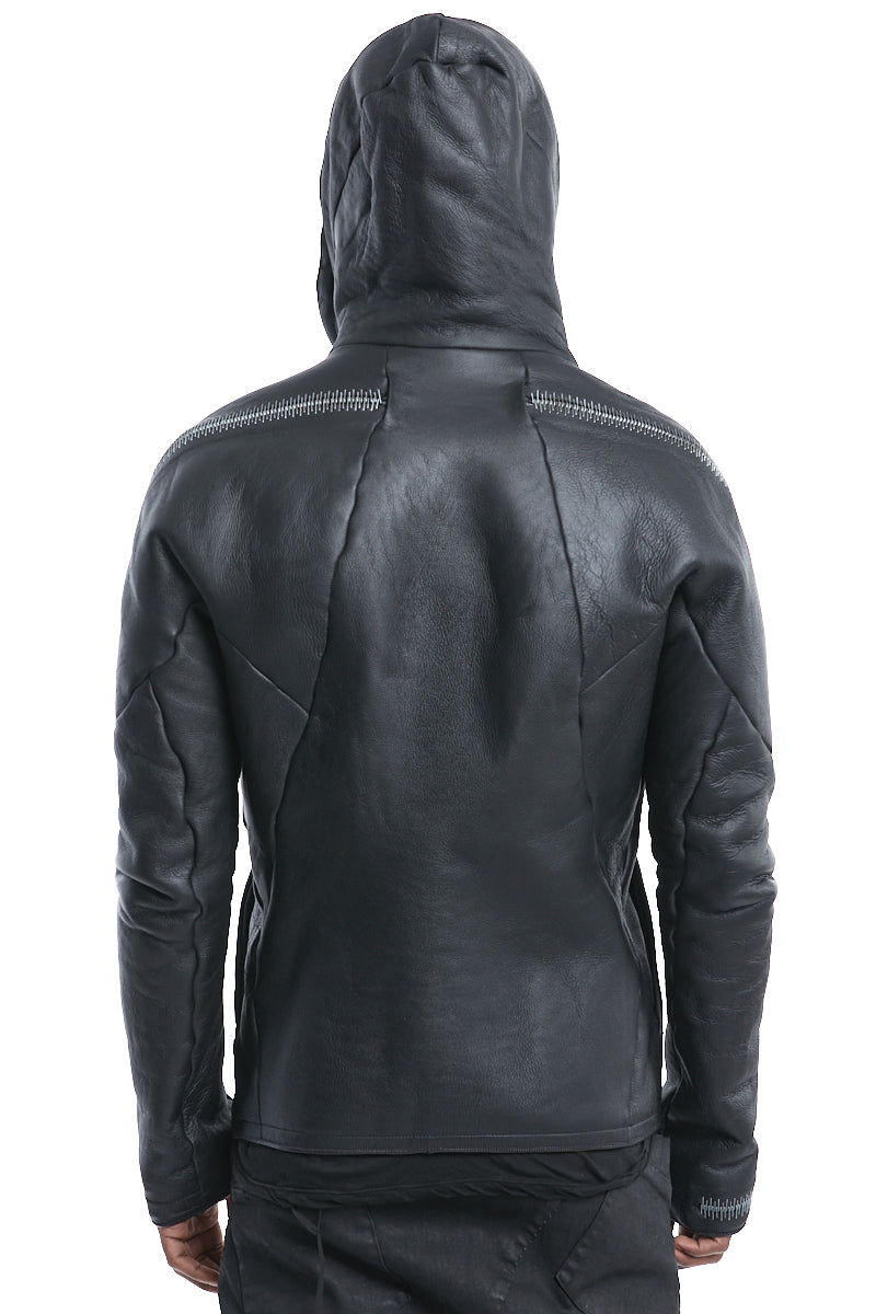 BLACK SHEARLING HOODED JACKET