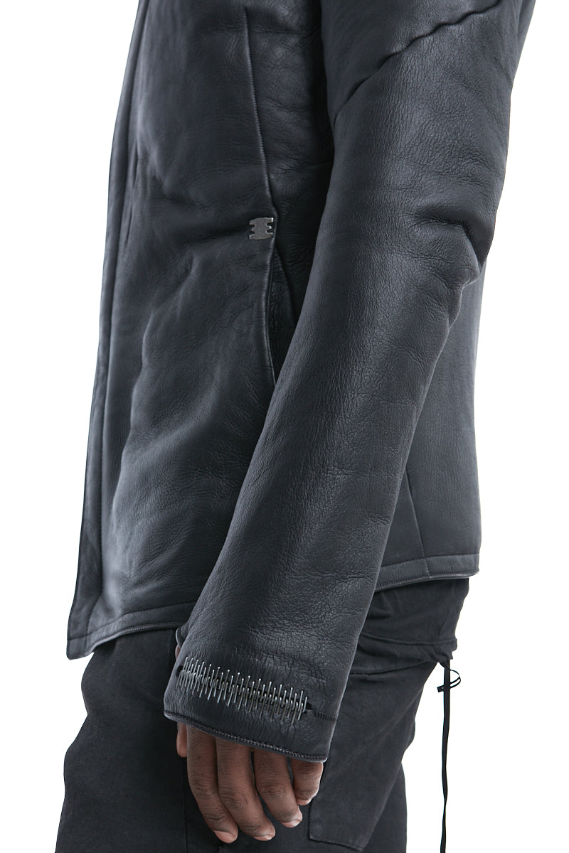 BLACK SHEARLING HOODED JACKET