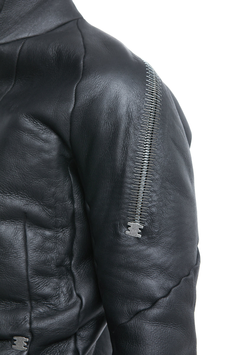 BLACK SHEARLING HOODED JACKET