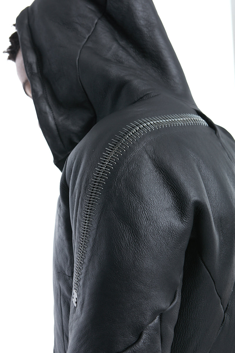 BLACK SHEARLING HOODED JACKET