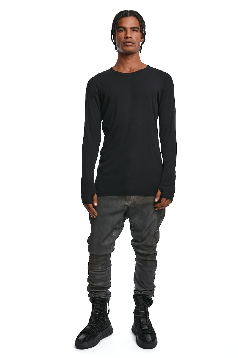BLACK FINE RIB CASHMERE BLEND TOP