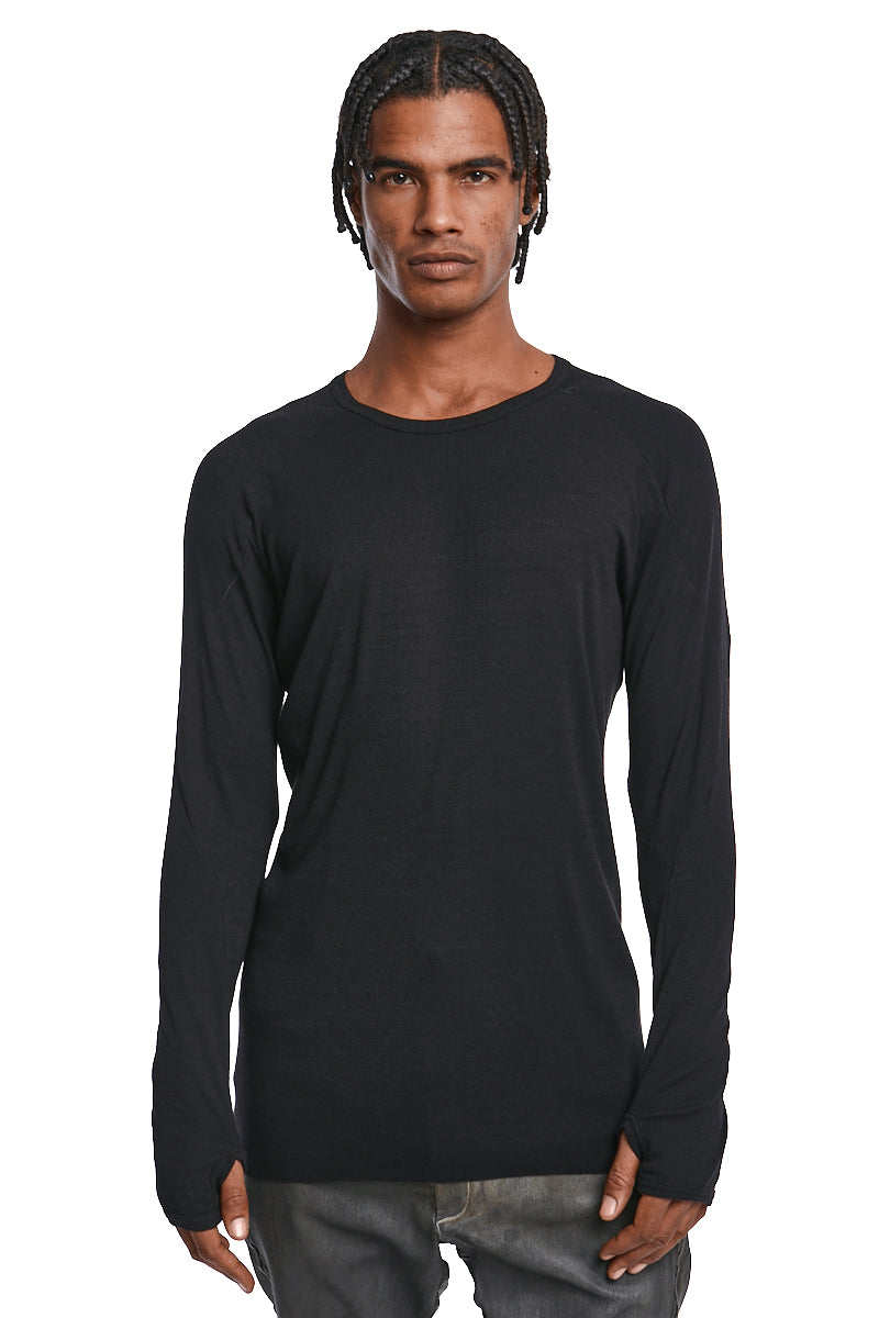 BLACK FINE RIB CASHMERE BLEND TOP