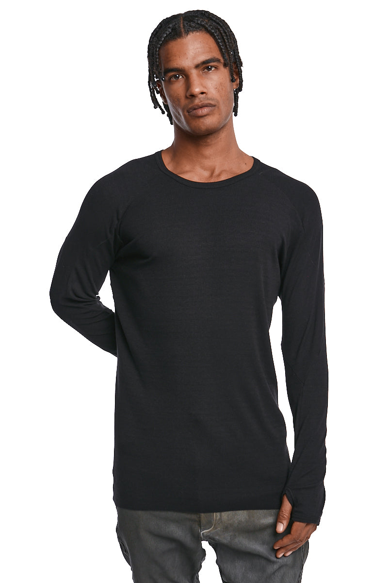 BLACK FINE RIB CASHMERE BLEND TOP