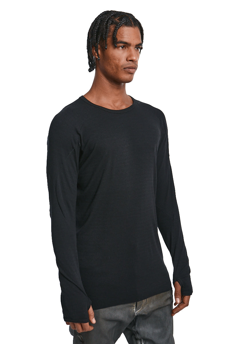 BLACK FINE RIB CASHMERE BLEND TOP