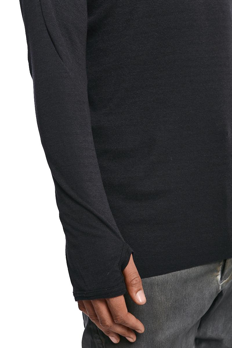 BLACK FINE RIB CASHMERE BLEND TOP