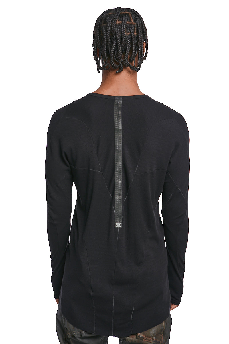 BLACK FINE RIB CASHMERE BLEND TOP