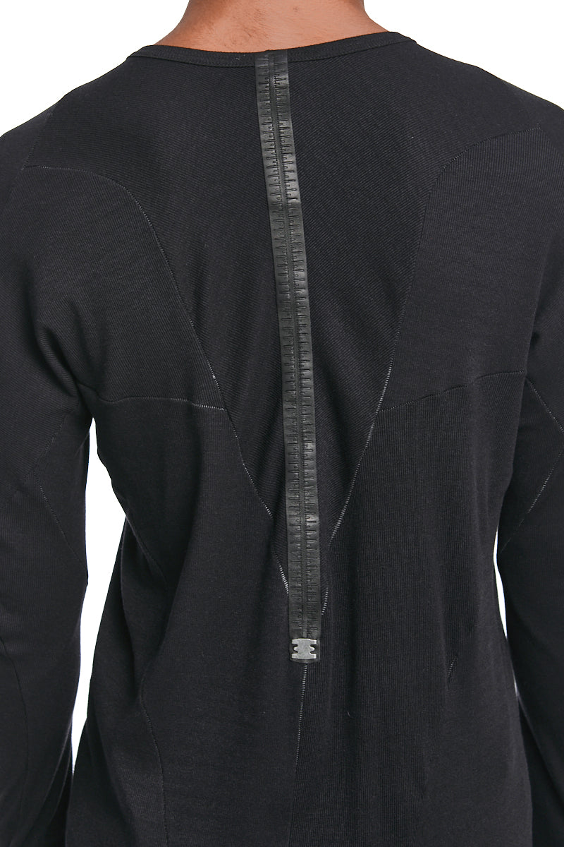 BLACK FINE RIB CASHMERE BLEND TOP