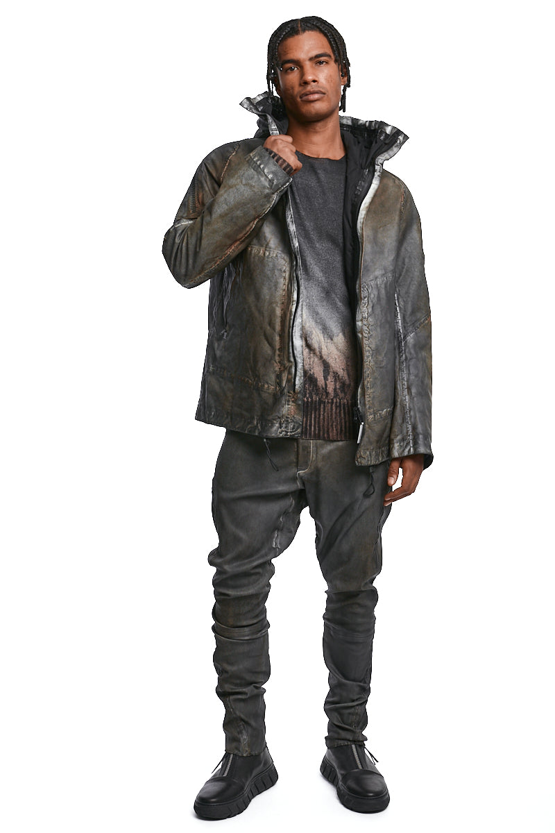 STRETCH LAMBSKIN LEATHER HOODED JACKET