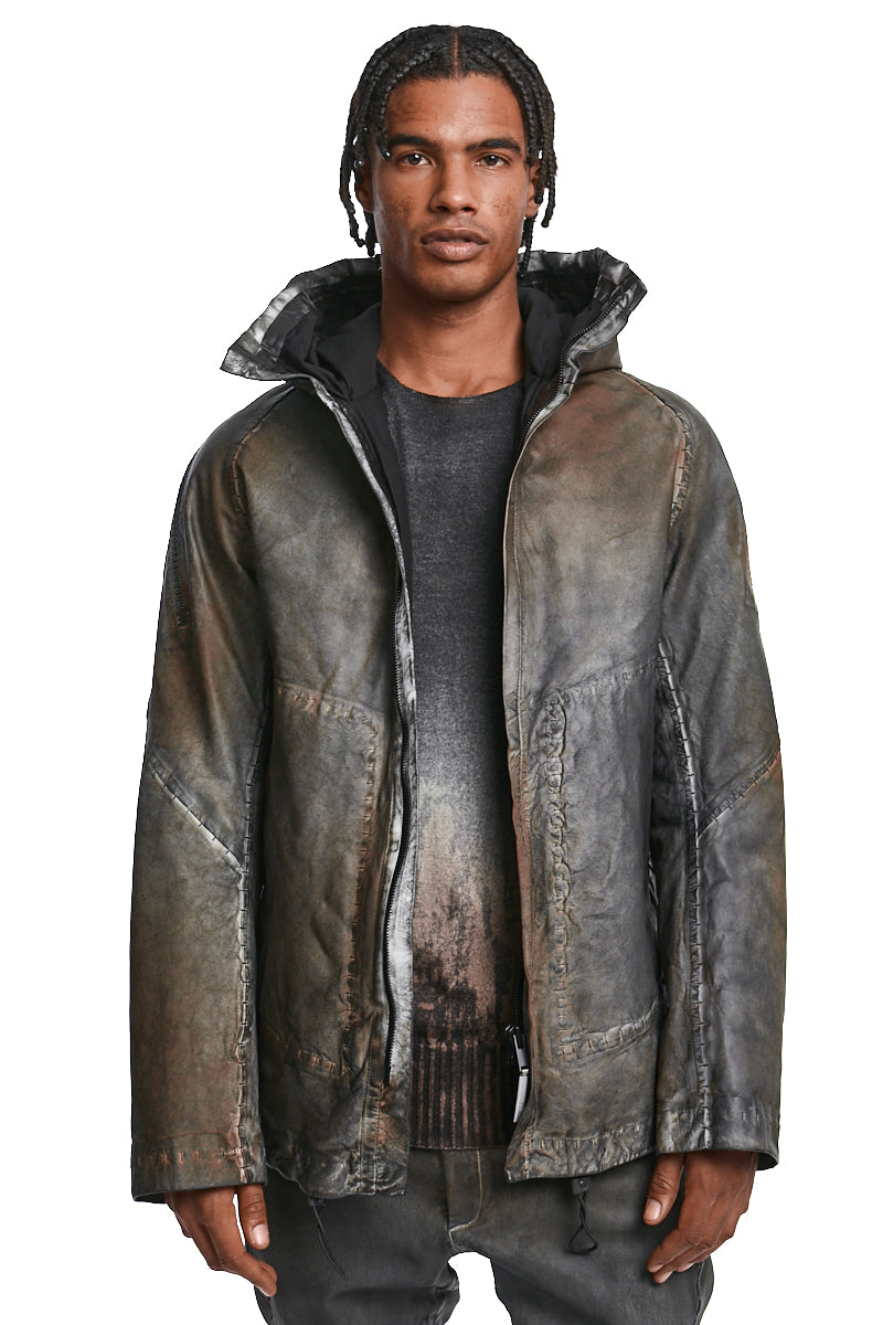 STRETCH LAMBSKIN LEATHER HOODED JACKET