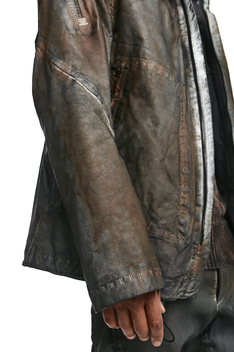 STRETCH LAMBSKIN LEATHER HOODED JACKET