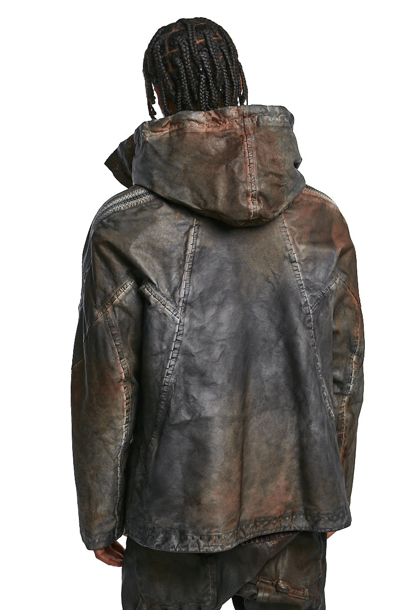 STRETCH LAMBSKIN LEATHER HOODED JACKET