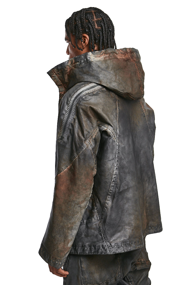 STRETCH LAMBSKIN LEATHER HOODED JACKET