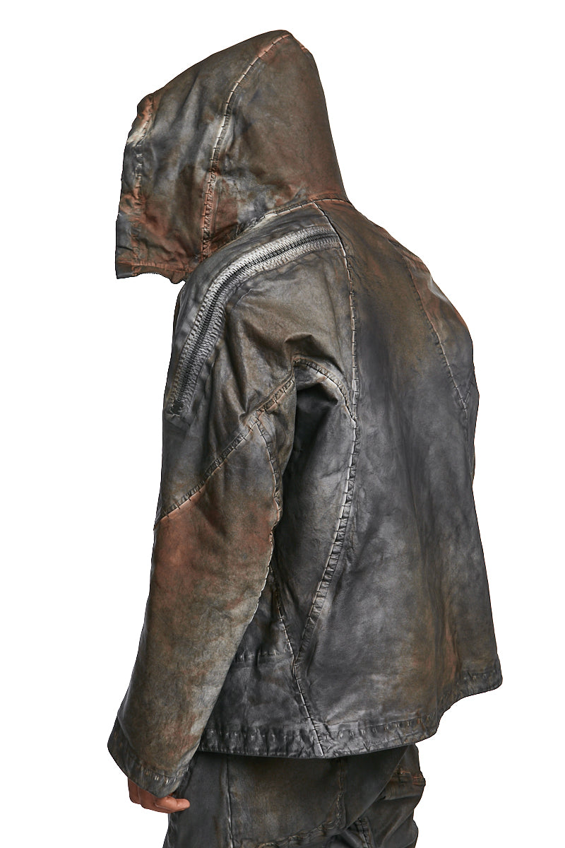 STRETCH LAMBSKIN LEATHER HOODED JACKET