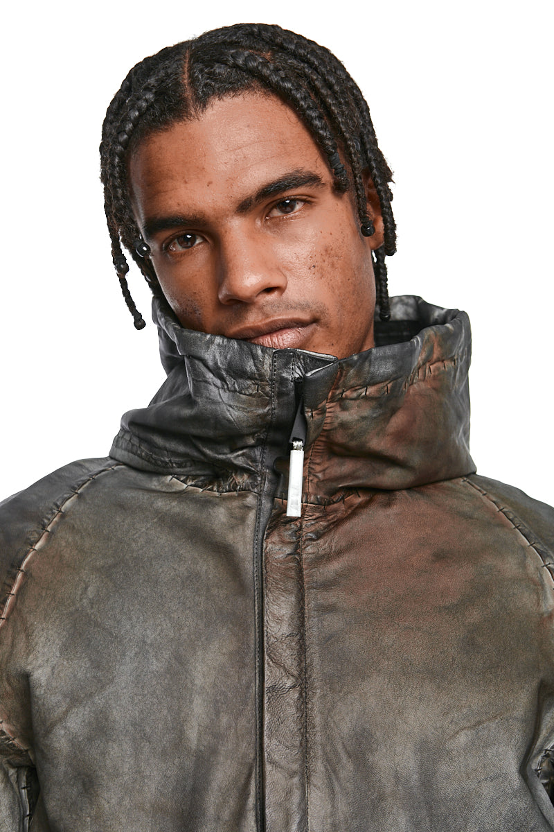 STRETCH LAMBSKIN LEATHER HOODED JACKET