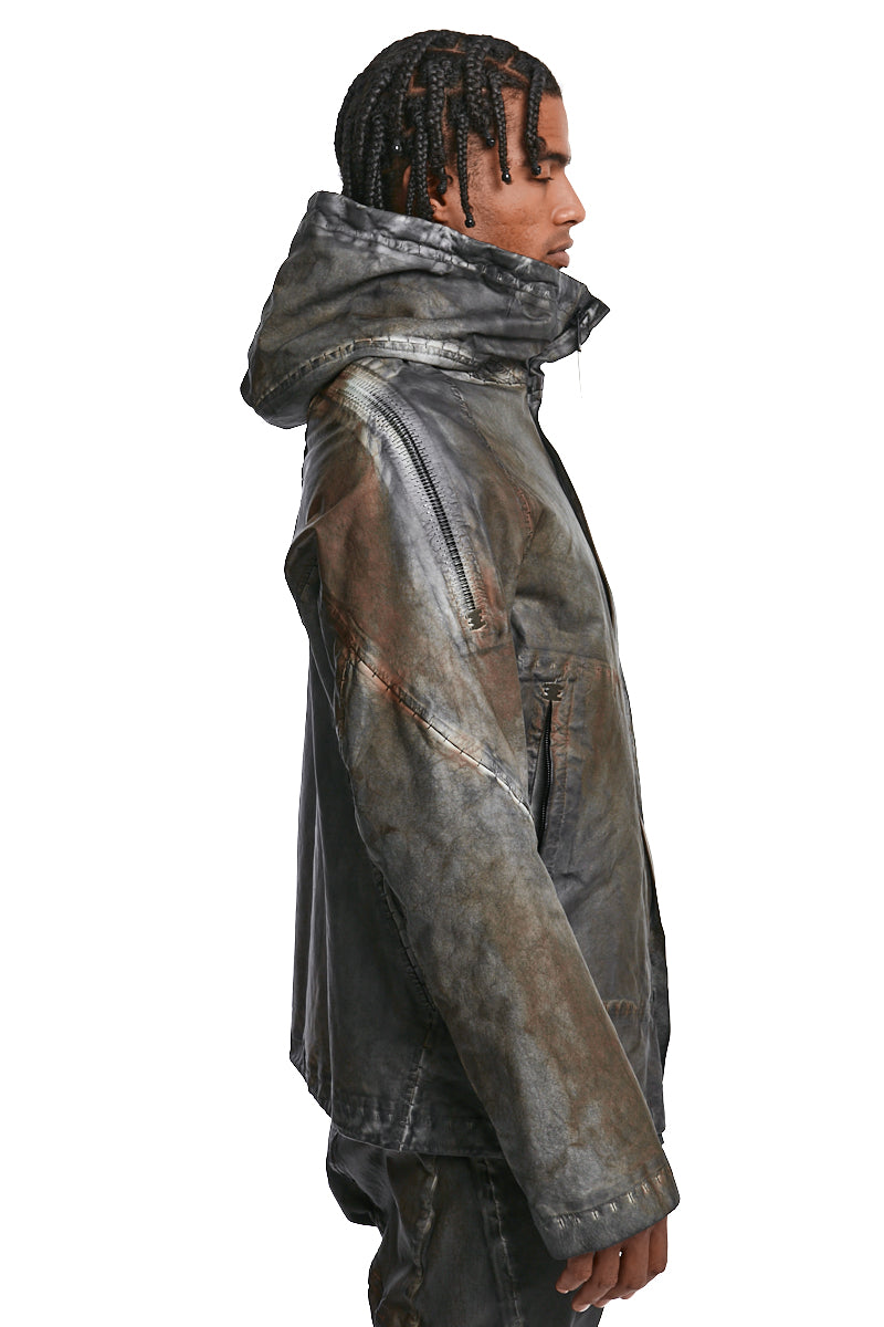STRETCH LAMBSKIN LEATHER HOODED JACKET