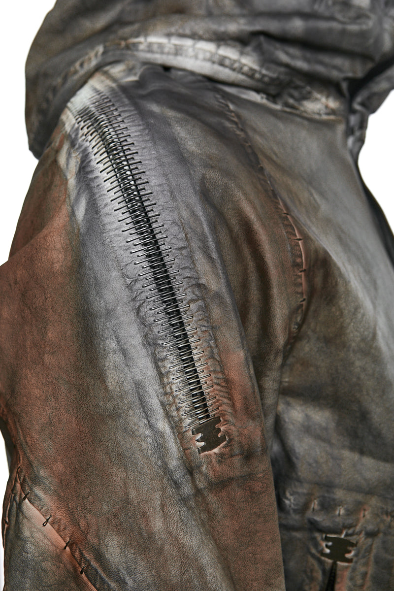 STRETCH LAMBSKIN LEATHER HOODED JACKET