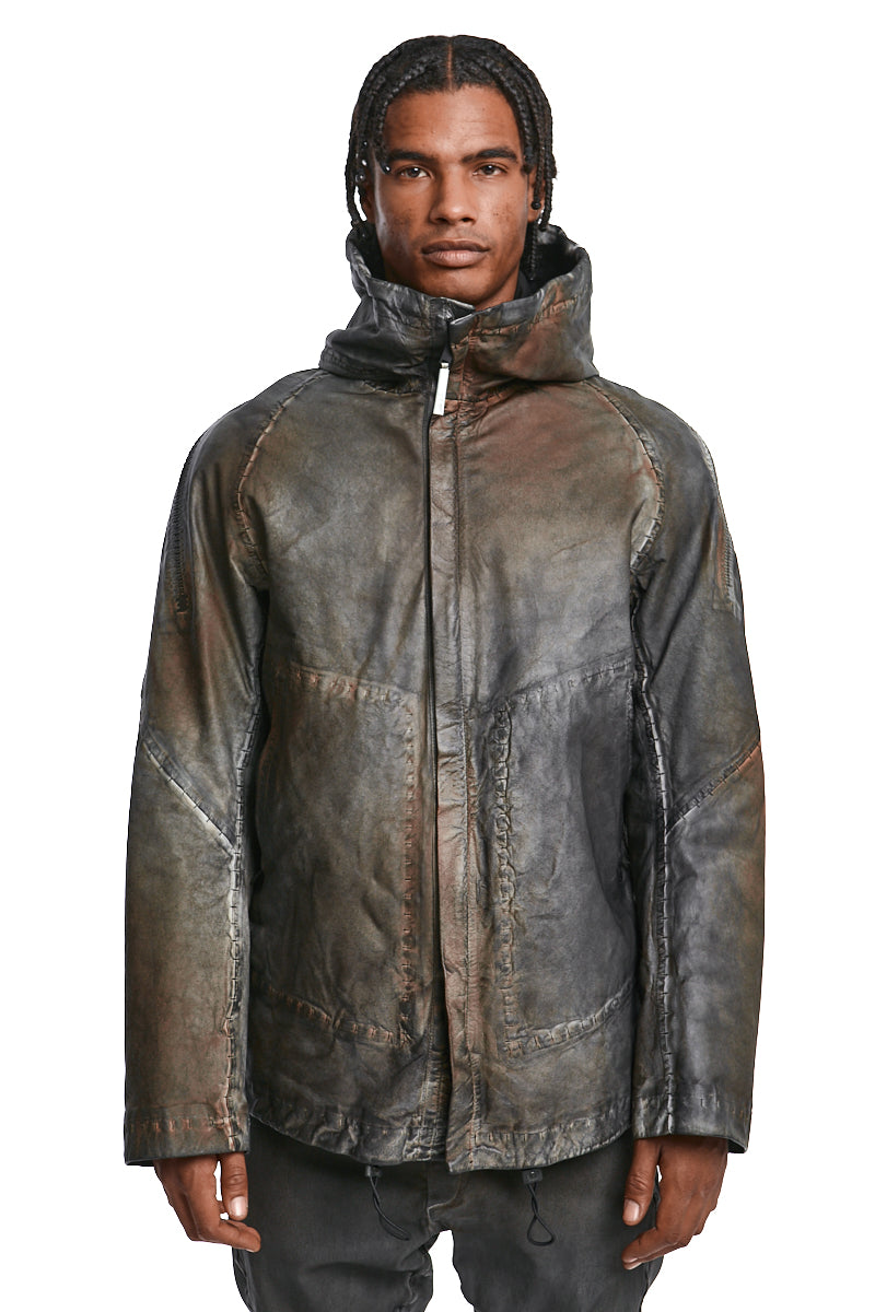 STRETCH LAMBSKIN LEATHER HOODED JACKET