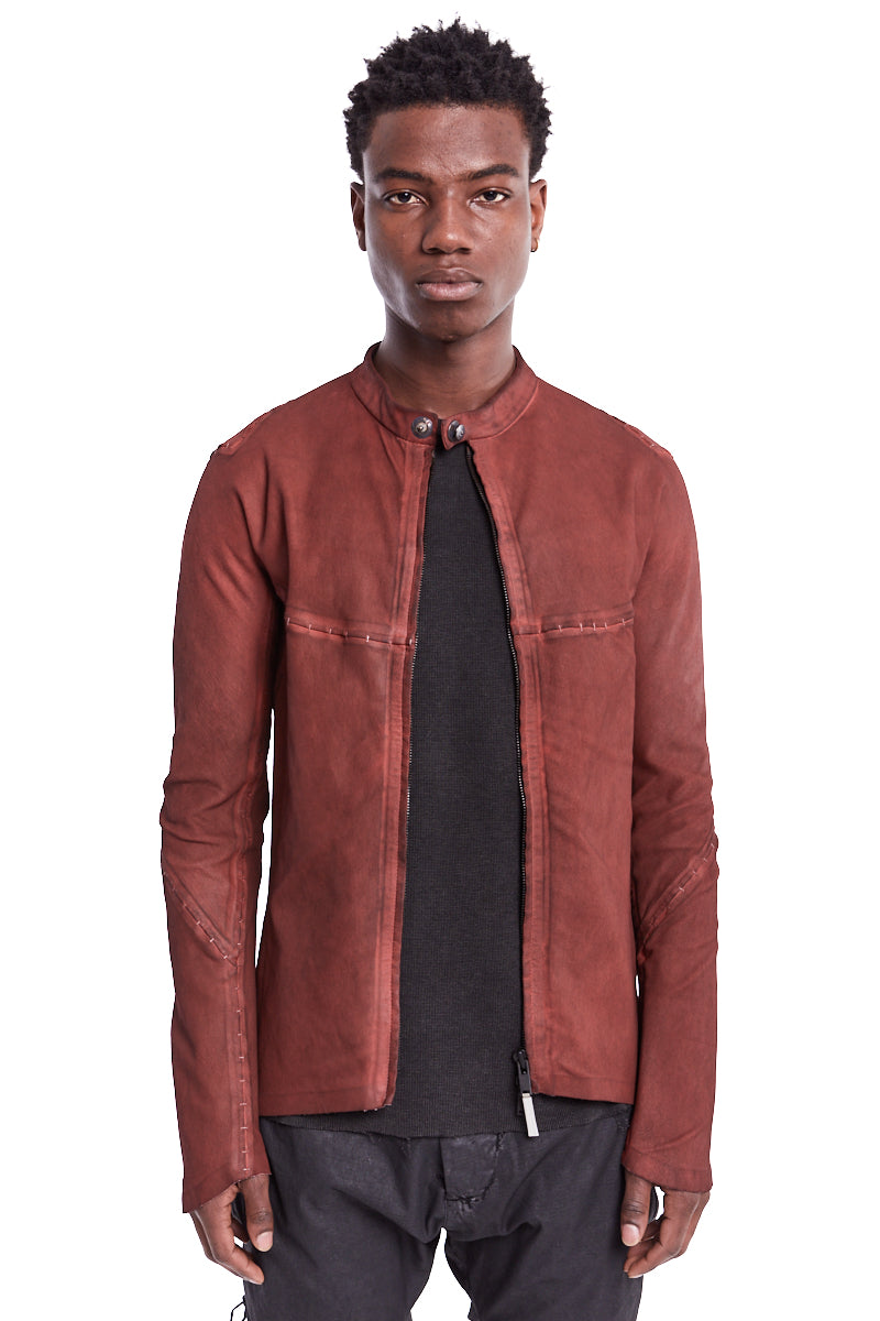 DIRTY RED STRETCH LEATHER SHIRT JACKET