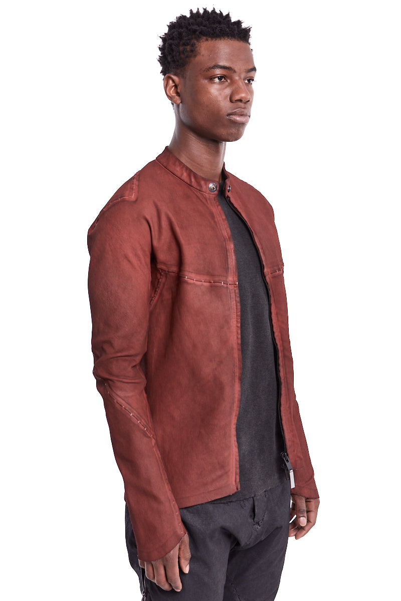DIRTY RED STRETCH LEATHER SHIRT JACKET