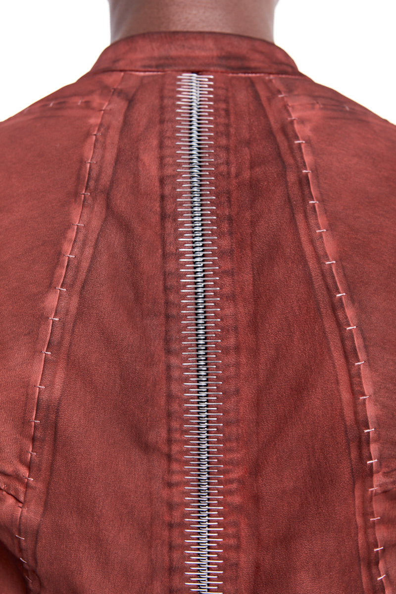 DIRTY RED STRETCH LEATHER SHIRT JACKET