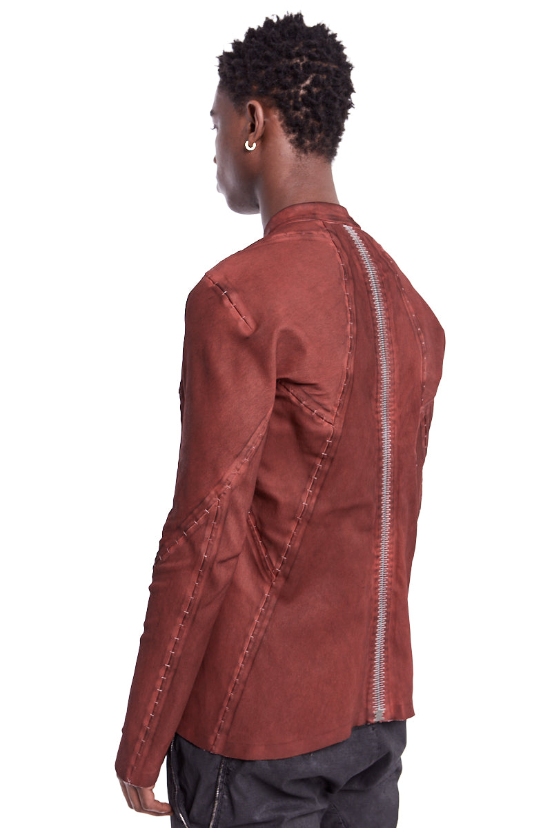 DIRTY RED STRETCH LEATHER SHIRT JACKET