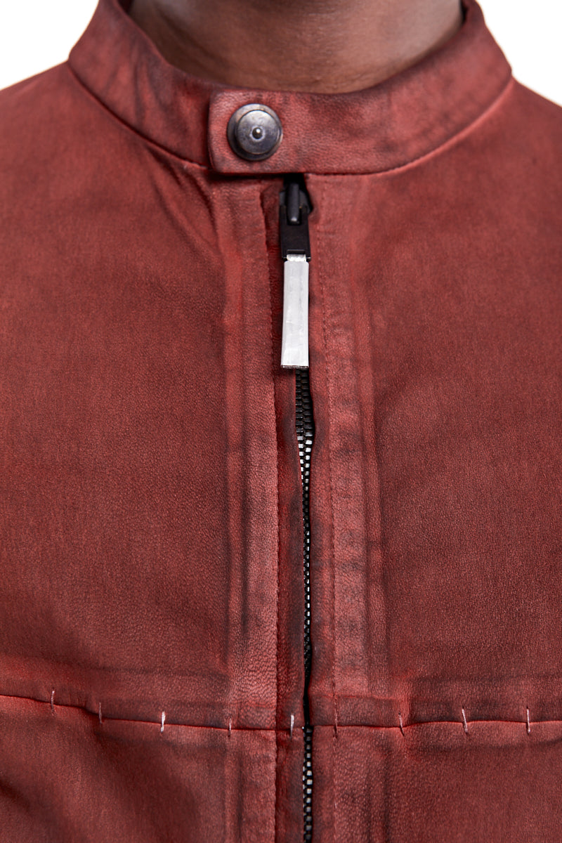 DIRTY RED STRETCH LEATHER SHIRT JACKET