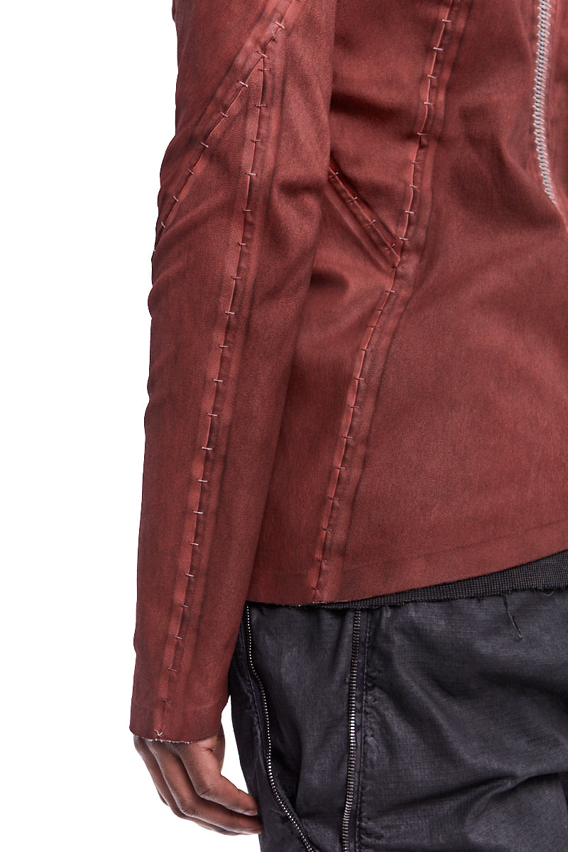 DIRTY RED STRETCH LEATHER SHIRT JACKET