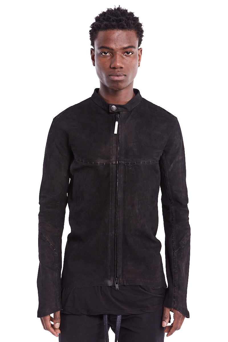 Isaac Sellam | Shop Online | Black Stretch Leather Shirt Jacket