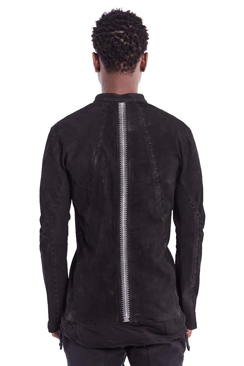 BLACK STRETCH LEATHER SHIRT JACKET